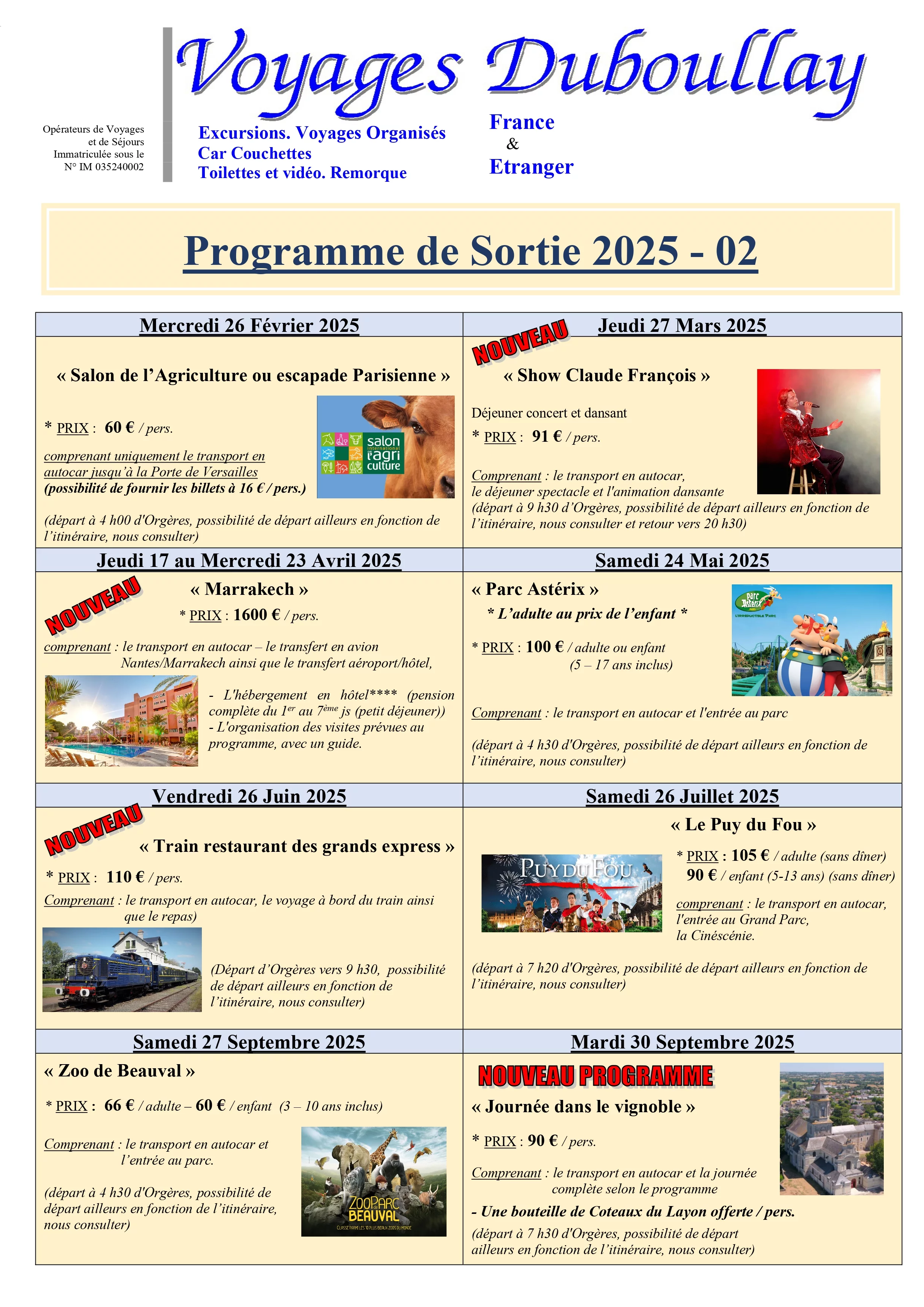 Voyages Duboullay Entreprise De Transport A Orgeres Voyages Duboullay Entreprise De Transport Orgeres Programme Sortie 2025 Page 0001